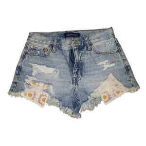 Aéropostale High-Rise Denim Shorty Shorts Size 00 Crochet Lace Raw Hem Festival